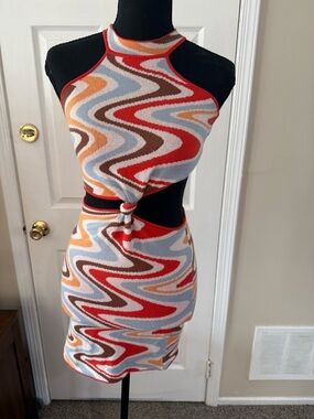 Princess Polly Orange Multicolor Knit Halter Top Mini Dress